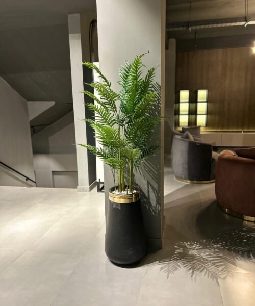 Tall Artificial Fern Plant in Black Gold Pot