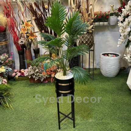 Palm Plant With Metal Stand Pot